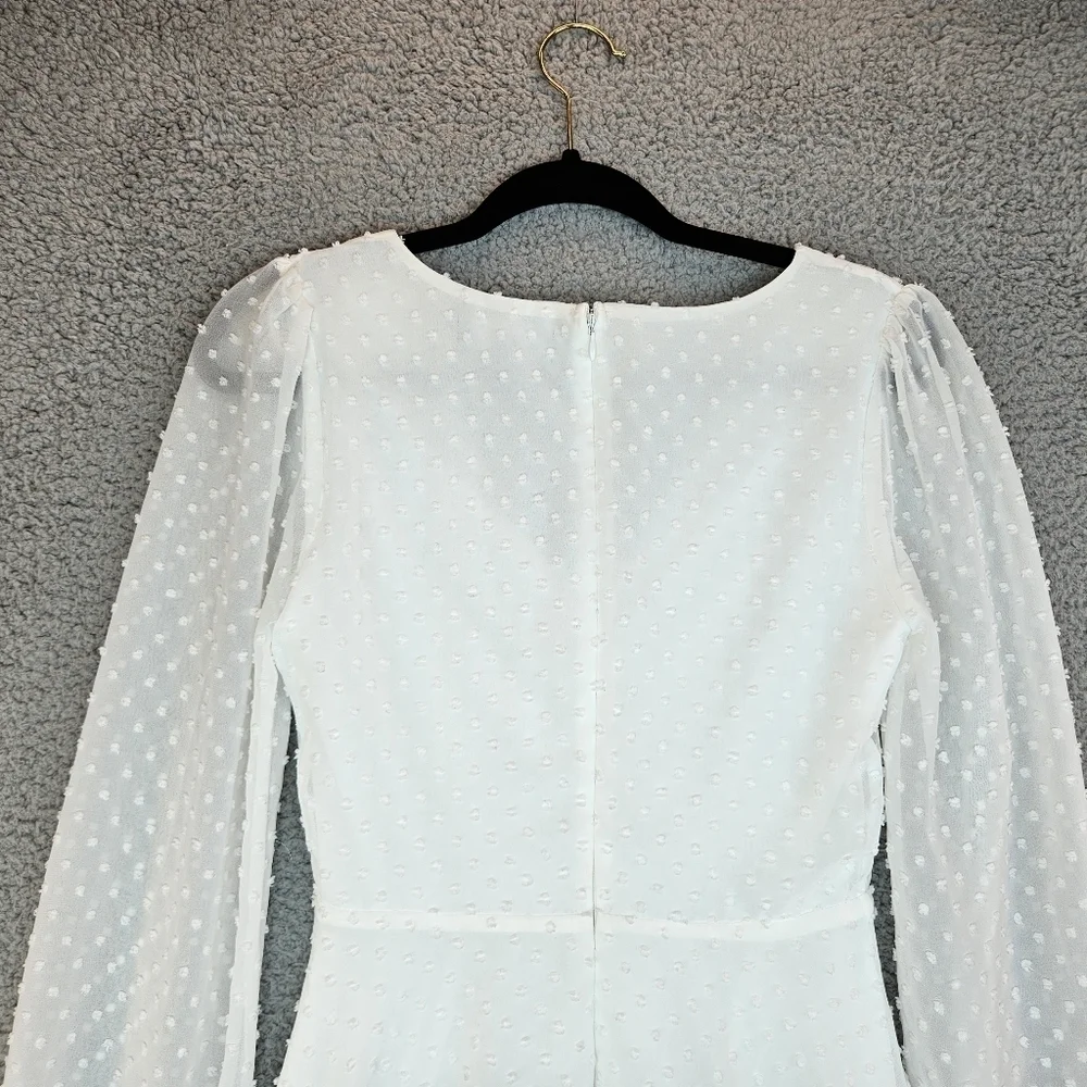 Lulus Womens Wine & Dine White Swiss Dot Mini Dress Sz XS Long Sleeve - Picture 10 of 13